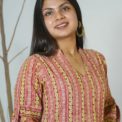 Charita Sanganeri Hand Block Printed Straight Fit Kurta Detailed With Hand Embroidery