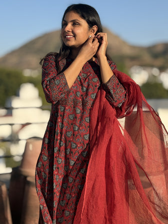 Red Maroon Kurta Dupatta Set