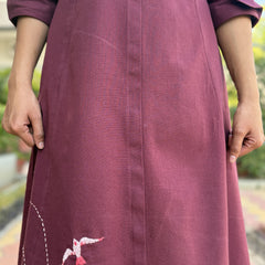 Wings In Wine Hand Embroidery Cotton Flax Dress