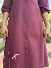 Wings In Wine Hand Embroidery Cotton Flax Dress