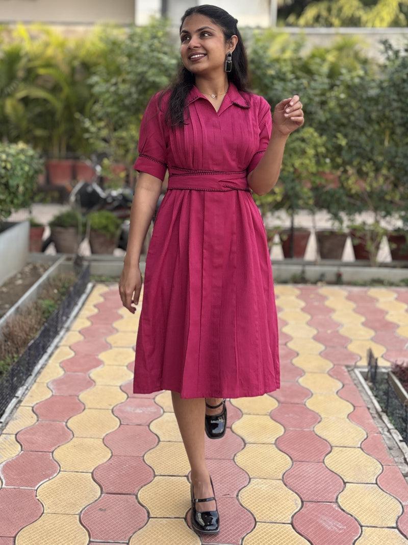 Scarlet Bloom Hand Embroidered Cotton Breeze Dress(Pre-Launch)
