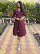 Wings In Wine Hand Embroidery Cotton Flax Dress