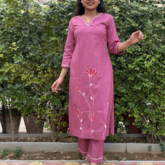 Pink Floral Embroidered Kurti With Pants