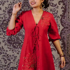 Surajmukhi Red Hand Embroidered Co-ord Set with Palazzo