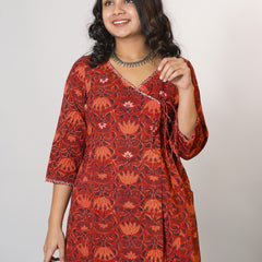 Drishti Hand Block Printed Side Kali Angrakha pattern Kurta