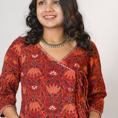 Drishti Hand Block Printed Side Kali Angrakha pattern Kurta