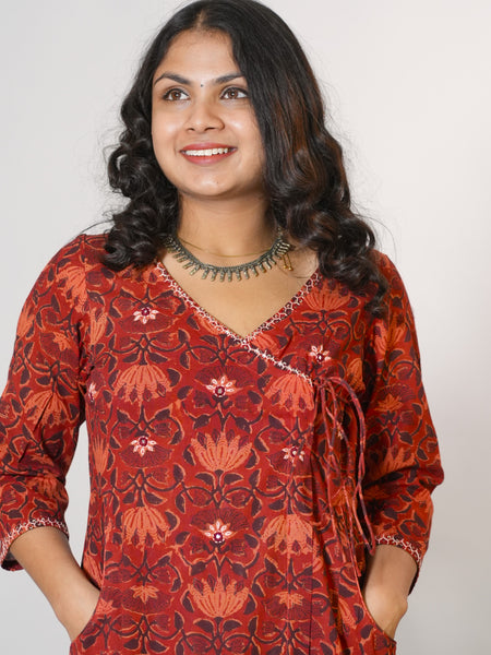 Drishti Hand Block Printed Side Kali Angrakha pattern Kurta