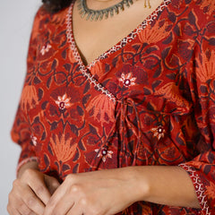 Drishti Hand Block Printed Side Kali Angrakha pattern Kurta