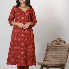 Drishti Hand Block Printed Side Kali Angrakha pattern Kurta