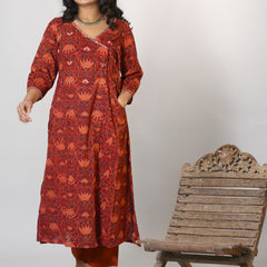 Drishti Hand Block Printed Side Kali Angrakha pattern Kurta