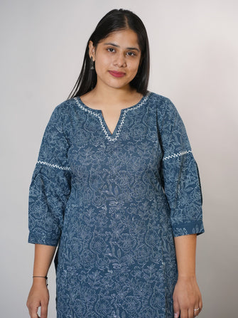 Anvi Hand Block Printed Straight Fit Kurta With Embroidery