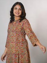 Mishti Hand Block Printed Mul Cotton Kurta with box pleat and stylish pockets Embellished With Hand Embroidery