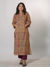 Mishti Hand Block Printed Mul Cotton Kurta with box pleat and stylish pockets Embellished With Hand Embroidery