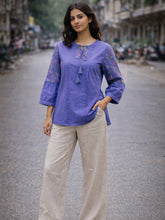 Embroidered Saaj Flax Cotton Top