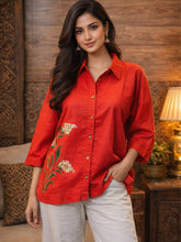 Handpainted Ruby Bloom Shirt Top