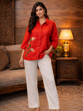 Handpainted Ruby Bloom Shirt Top