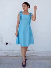 Neelara Gingham Cotton Flora Aqua Dress