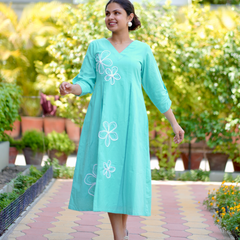 Mint Bloom Gingham Cotton Dress