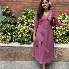 Chikankari Hand Embroidery Blush Berry Dress