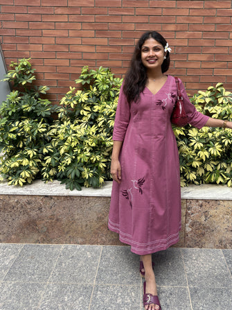 Chikankari Hand Embroidery Blush Berry Dress