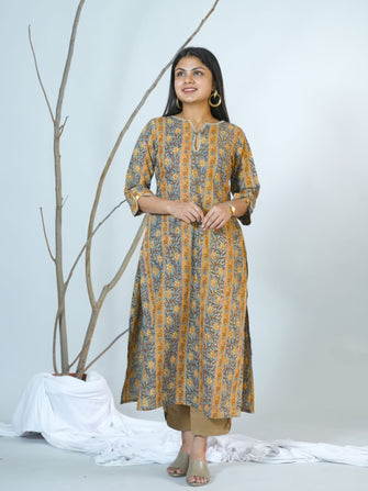 Sanganeri  Border Hand Block Printed Straight Fit Kurta