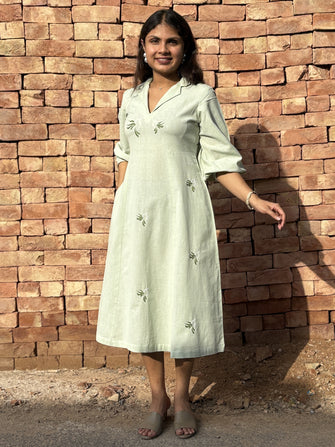 Cotton Chikankari Embroidered Mint Green Haze Drees