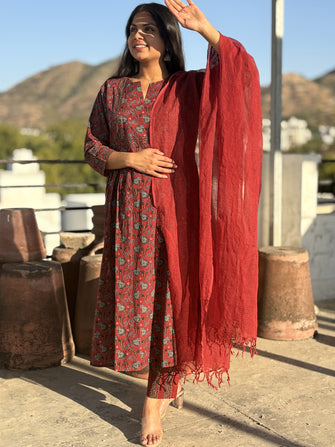 Red Maroon Kurta Dupatta Set