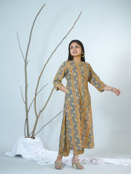 Darika Sanganeri  Border Hand Block Printed Straight Fit Kurta