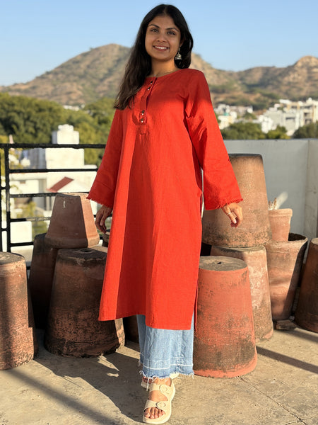 Pakistani Orange Red South Cotton Kurta