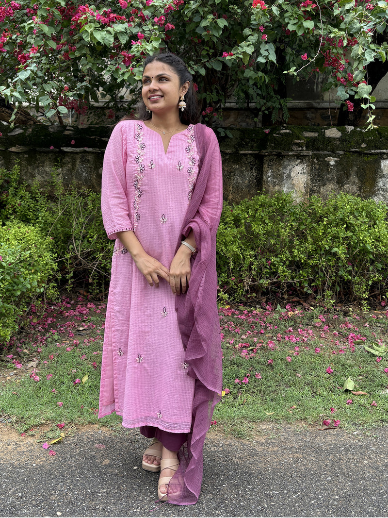 Pink Kota Doriya  Kurta Suit Set