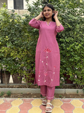 Pink Floral Embroidered Kurti With Pants