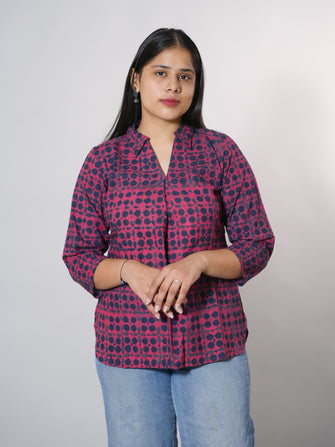Hand Block Printed Office wear Stylish Collared Top