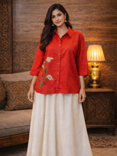 Handpainted Ruby Bloom Shirt Top