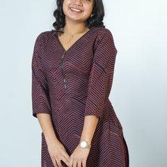 Hand Block Printed Zip Necked Smart Workwear Kurta