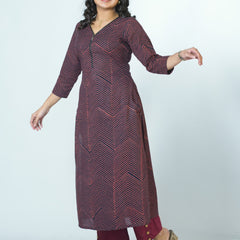 Hand Block Printed Zip Necked Smart Workwear Kurta