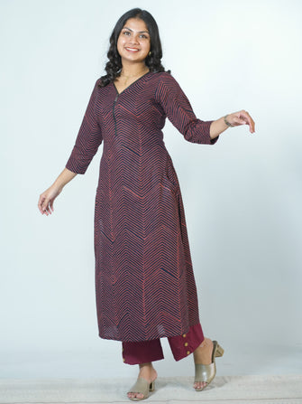 Hand Block Printed Zip Necked Smart Workwear Kurta