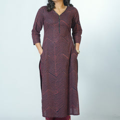 Hand Block Printed Zip Necked Smart Workwear Kurta