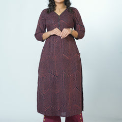 Hand Block Printed Zip Necked Smart Workwear Kurta
