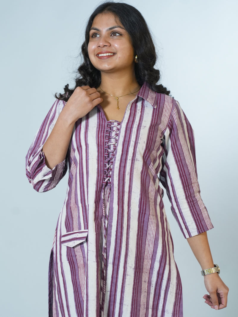 Hand Block Printed Stylish Neck Cotton Kurta