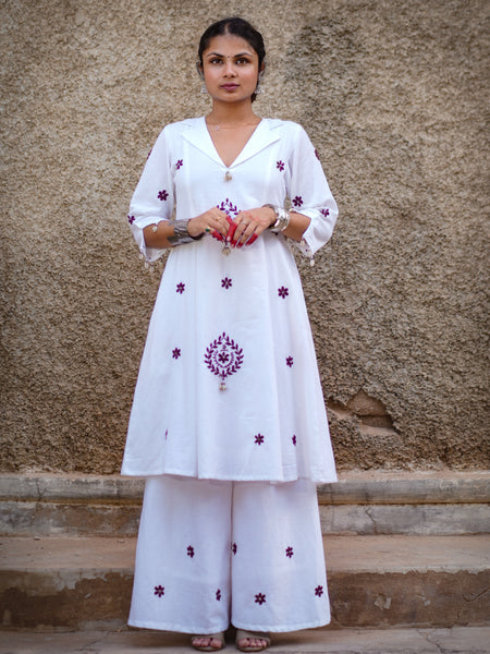 Nayika — Handcrafted Chikankari Flared Dress & Palazzo