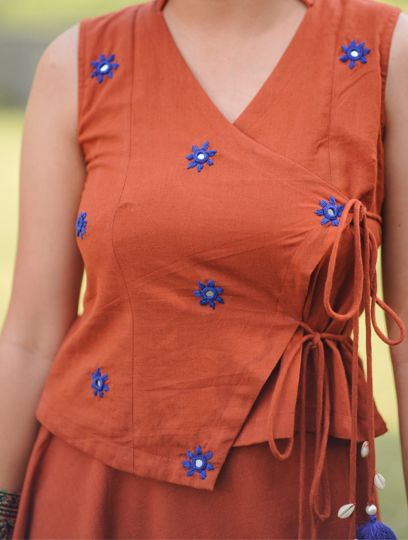 Rangoli — Cotton Flax Embroidered Skirt & Wrap Top Set