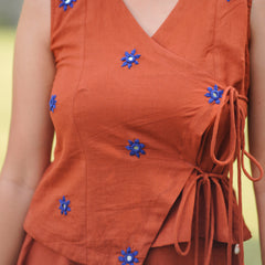Rangoli — Cotton Flax Embroidered Skirt & Wrap Top Set