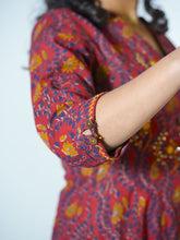 Hand Block Printed Mul Cotton Stylish Pocket Kurta Embellished With Hand Embroidery