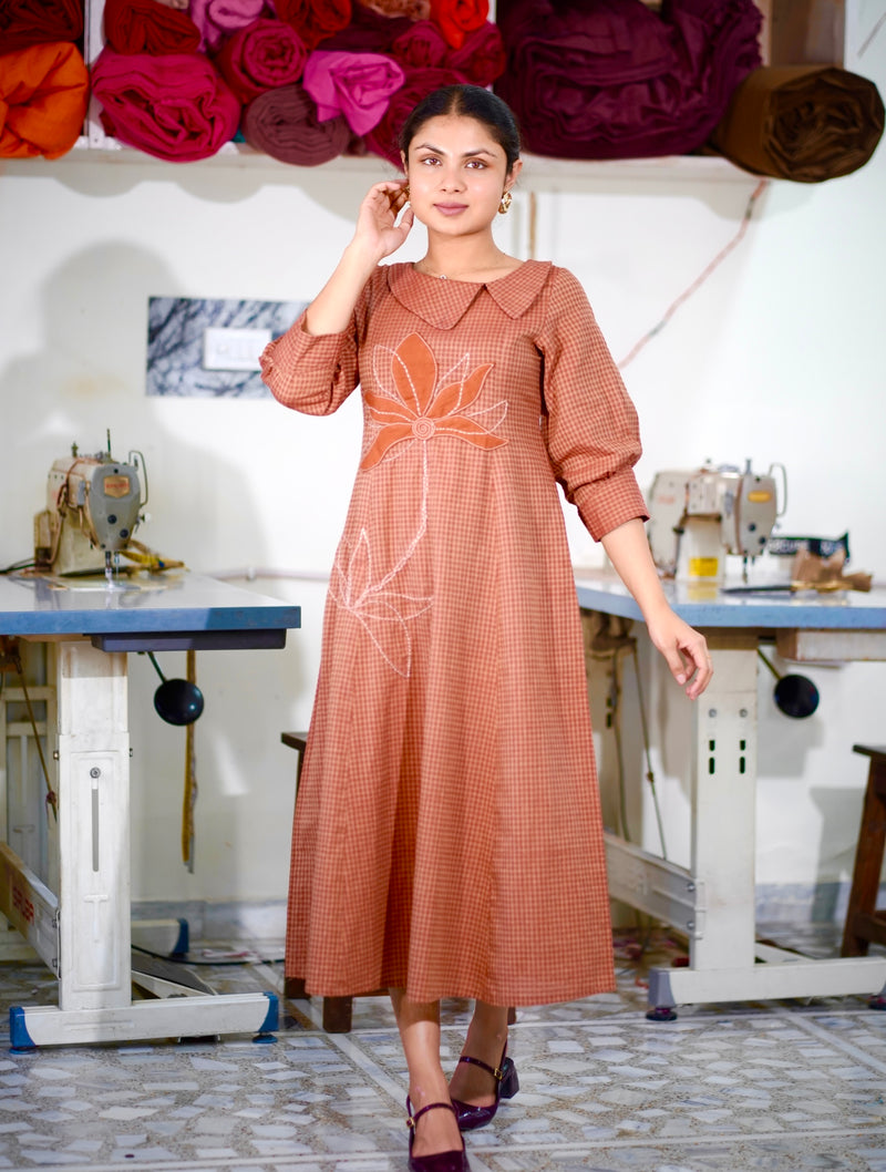 Cotton Gingham Gulnaar Dress With Appliqué Details