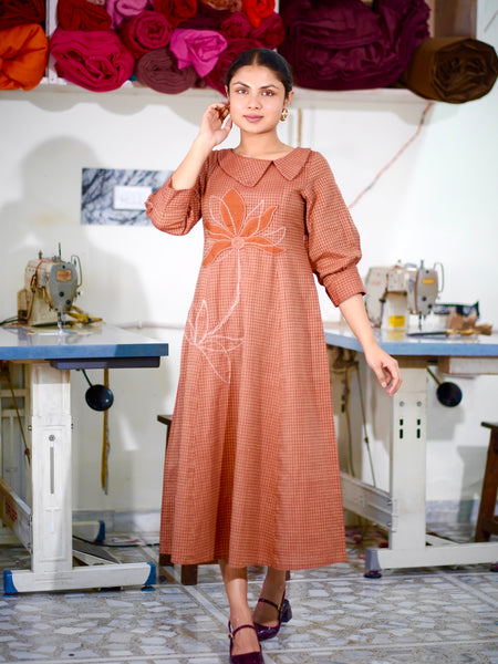 Cotton Gingham Gulnaar Dress With Appliqué Details