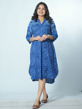 Hand Block Printed Indigo Kurta Cum Dress With Hand Emboidery Details