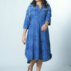 Hand Block Printed Indigo Kurta With Hand Emboidery Details