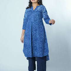 Hand Block Printed Indigo Kurta With Hand Emboidery Details