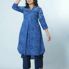 Hand Block Printed Indigo Kurta With Hand Emboidery Details