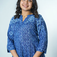Hand Block Printed Indigo Kurta With Hand Emboidery Details